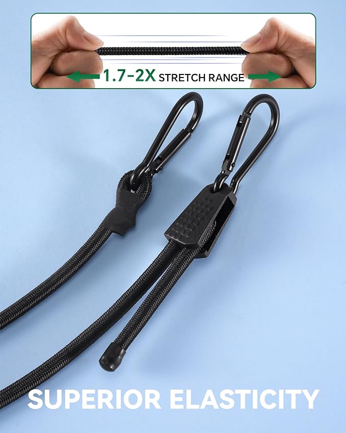 30 Pcs Adjustable Carabiner Bungee Cords Assorted Sizes, Includes 18'' 24'' 36'' 48'' 60" Bungee Straps with Hooks, 10" Mini Bungee Cord, 6" Ball Bungees and Tarp Clips, Great for Cargo, Bike, Cart