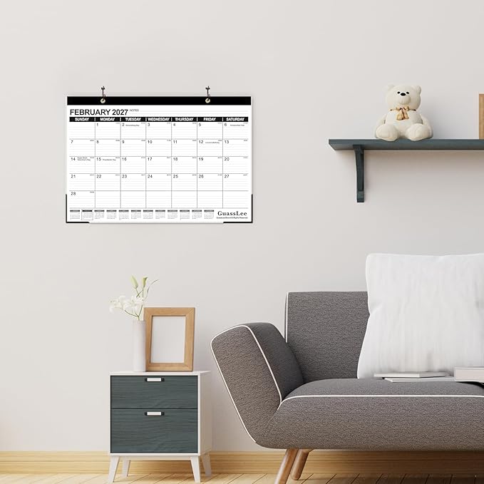 GuassLee Desk Calendar 2026, 19-Month Academic Calendar, Sep. 2025 to Mar. 2027, 17x11.5 Inch School Year Paper Calendar Desk Planner with Julian Date and Ruled Blocks for Office Home