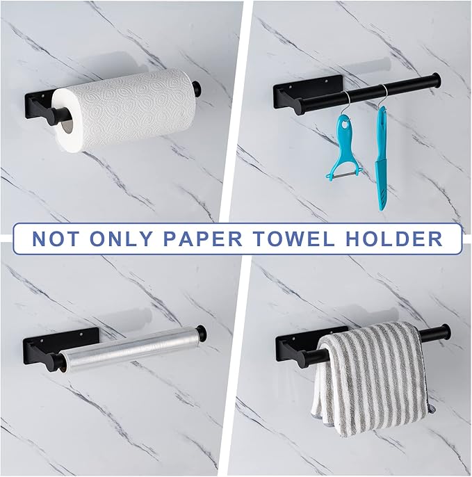 Honmein Paper Towel Holder, Aluminum Alloy Paper Towel Holders, Stylish Wall Mount and Under Cabinet Paper Towel Holders for Easy Access (Black)