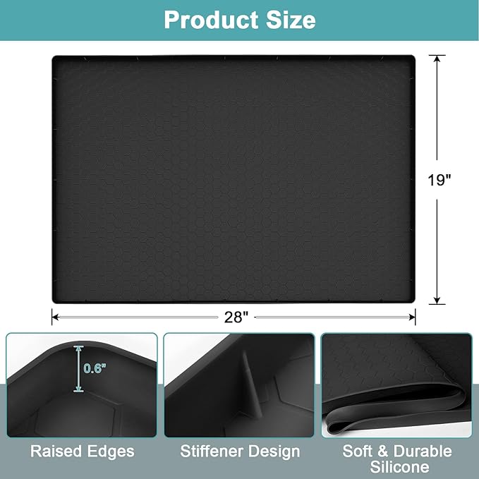 Waterproof Under Sink Mat, 28" x 19" Silicone Under Sink Mats for Kitchen, Under Kitchen Sink Mats and Protector Mat, Sink Cabinet Protector Mats for Bathroom, Black