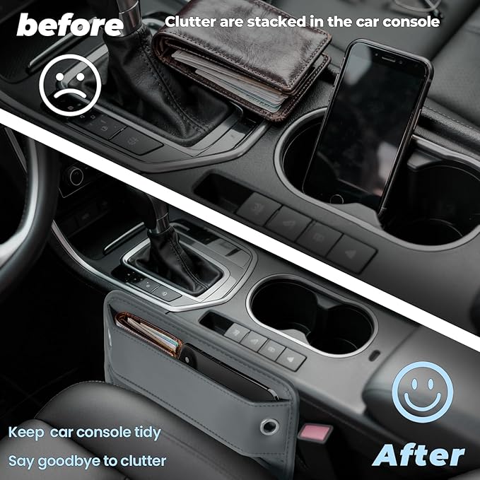 PLEW 2-Pack Car Seat Gap Filler, Premium Leather Console Organizer Universal Fit for Car SUV Truck Multi-Purpose Essentials Organizer - Anti-Drop Auto Interior Accessories (Chogori Gray)