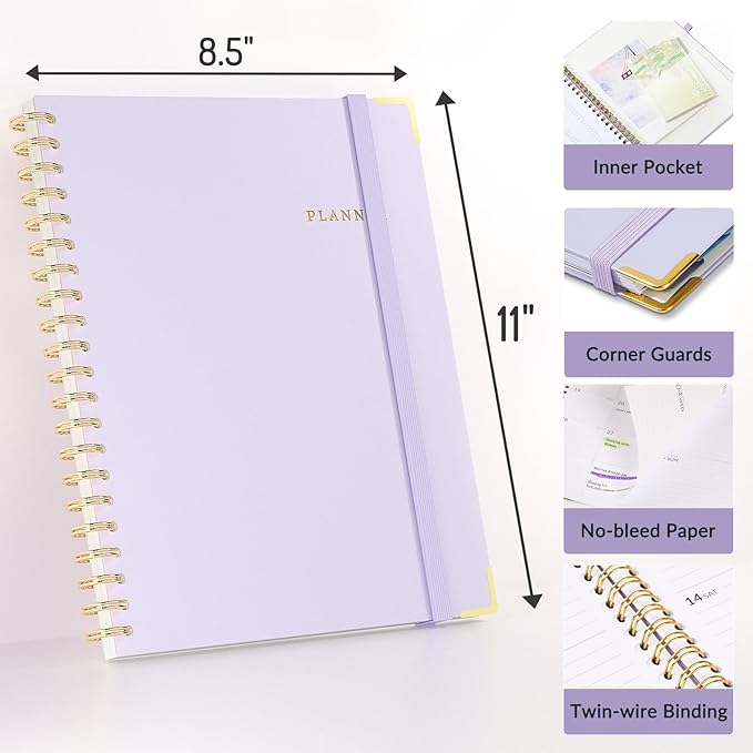 2026 Planner, Forvencer Calendar Planner Weekly and Monthly, Jan 2026-Dec 2026, 8.5" X 11", Hardcover Agenda Book, Daily Journal Organizer with Inner Pocket, Notebook for Office School, A4, Purple