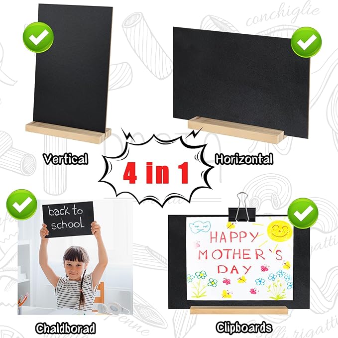 6 Packs Small Chalkboard Sign 5.1x7.9 Inch With Wood Base Double-Sided Message Boards Menu Stand for Kitchen Wedding Bar and Restaurant