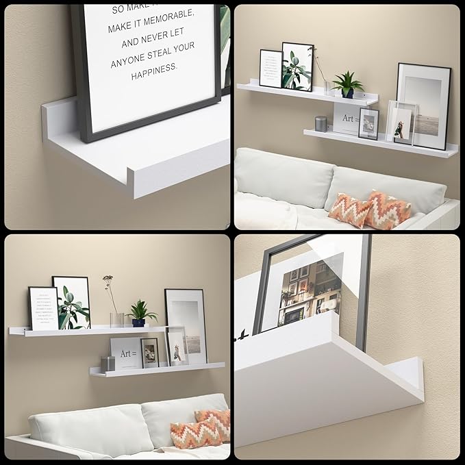 36 Inches Long Floating Shelves Wall Mounted, 2 Set Modern White Shelf for Bedroom, Nursery Book with Lip, Picture Ledge Decor Living Room Bathroom Kitchen - White, 35.4 In