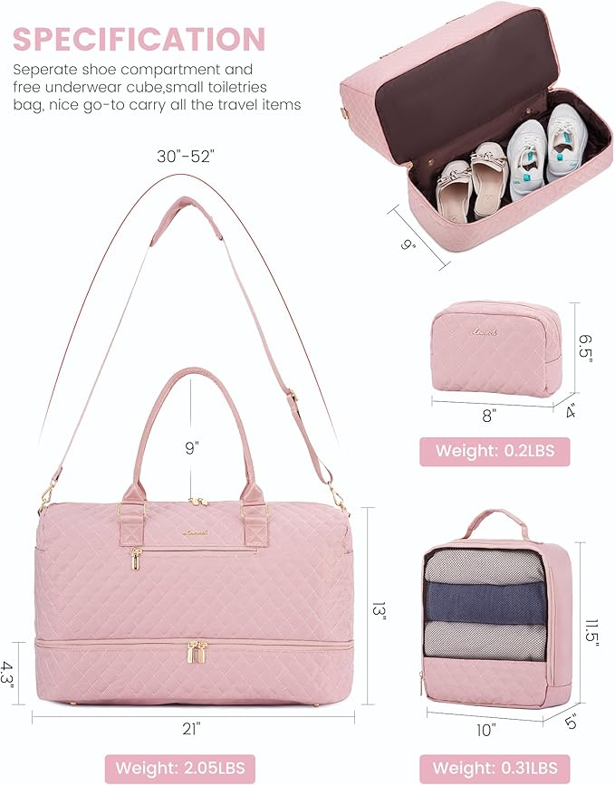 LOVEVOOK Travel Duffle Bag for Women, Weekender Overnight Bag with Shoe Compartment, Carry-on Bag with Toiletry Bag, Gym Duffel Bag with Wet Pocket, Hospital Bags for Labor and Delivery, 3-Piece Set
