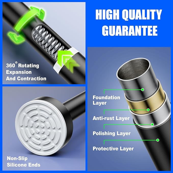 Ausemku Shower Curtain Rod - 32-92 Inch Rustproof Tension Rod, Non-Slip Spring Design, No Drilling Adjustable Curtain Rod for Bathroom, Kitchen, and Closet (Black)