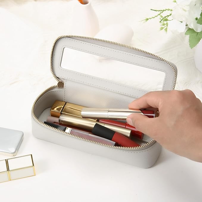 Aveniee Clear Makeup Brush Bag, Slim Brush Holder Cosmetic Case, Small Travel Toiletry Bag for Women, Thin Make up Bags with Zippers, Cute Travel Essentials Srorage Bag.Grey