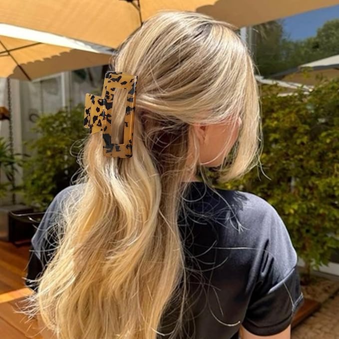 3PCS Large Hair Clips for Thick Hair, Cellulose Acetate Rectangle Claw Clips with Strong Hold, Non-Slip Hair Clips for Women, Stylish Hair Accessories (Tortoise Shell Leopard)