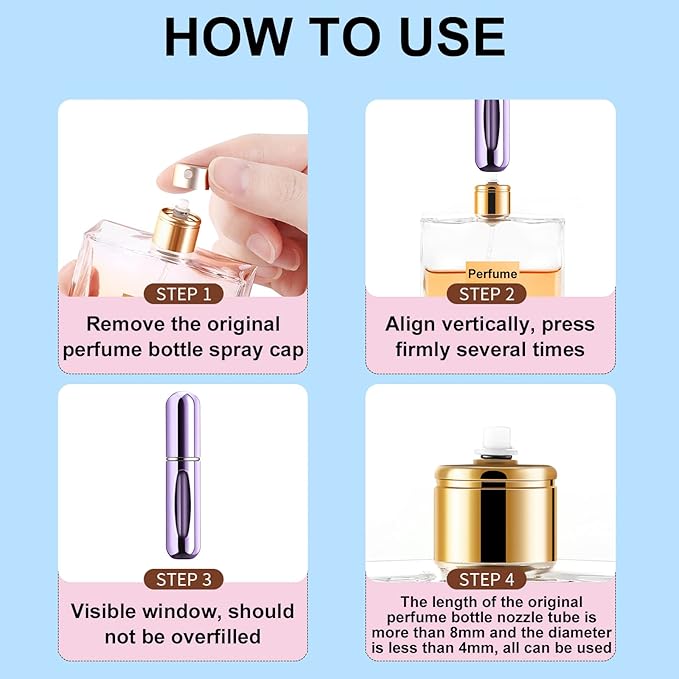 Portable Mini Perfume Atomizer Bottle, Atomizer Perfume Spray, Scent Pump Case, Refillable Travel (5ml, 5 Pack) (Purple, Gold, Green, Red, Black)