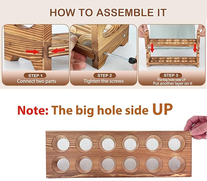 AOOHOOA Wooden Egg Holder & Storage-3Tier /36-Hole Stackable Holds Fresh Eggs, Farmhouse Eggs Rack Wood, Rustic Countertop Chicken Egg Organizer Wood with Distressed Finish for Home Kitchen Decoration