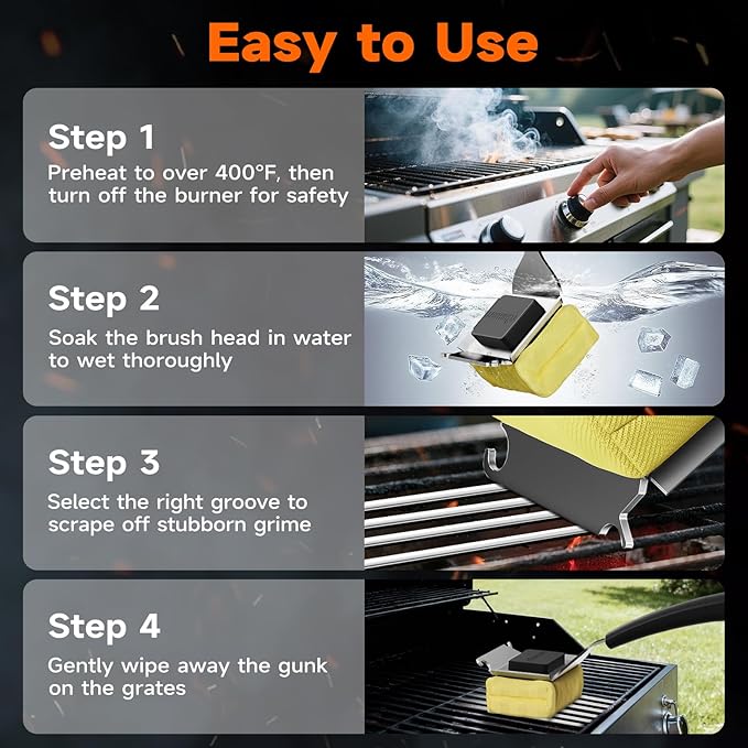 Bristle Free Grill Brush with Scraper for Outdoor Grill Cleaning, Safe Steam BBQ Grill Cleaner, Replaceable Head, Grilling Accessories for Cast Iron, Stainless Steel, Porcelain, Ceramic Grates - Black
