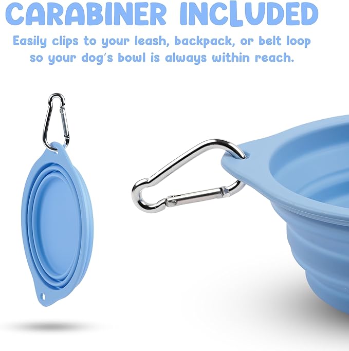 Collapsible Dog Bowl - 800ml/27 oz Portable Silicone Travel Water Bowl for Dogs with Carabiner | Foldable, Dishwasher Safe | Hiking, Camping Dog Essentials & Outdoor Pet Feeding - Blue
