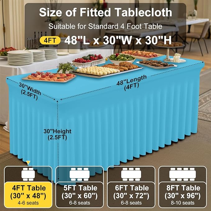Smiry Spandex Tablecloth, Elastic Fitted Stretch Tablecloth for 4FT Rectangle Tables, Waterproof Washable Table Cover Skirt for Outdoor, Wedding, Banquet & Parties (Blue Mist, 48Lx30Wx30H Inch)
