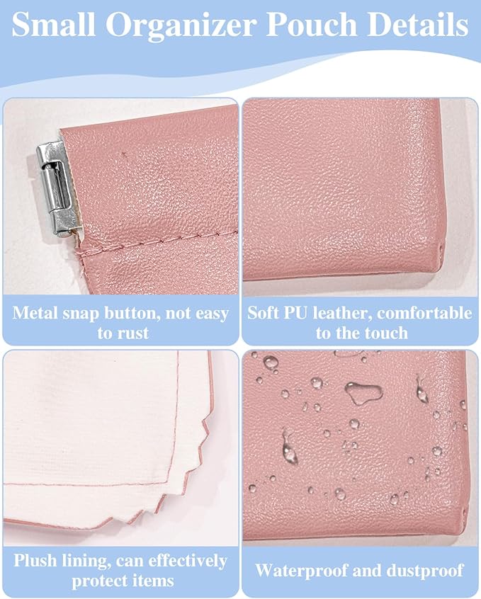 4 Pcs Small Pocket Cosmetic Bag for Purse, Mini Waterproof Lambskin Portable Makeup Bag, Pretty Cute Coin Pouches Lipstick Storage Organizer for Cosmetics Headphones Jewelry