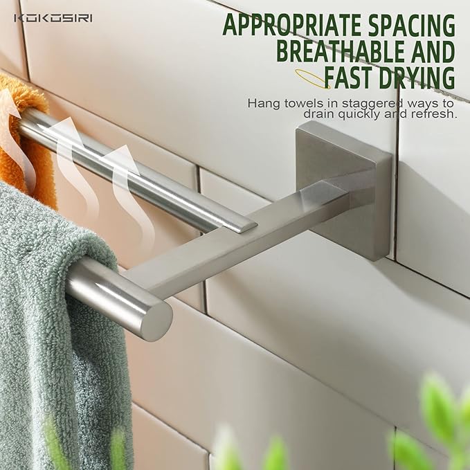 KOKOSIRI Towel Holder Bathroom Accessory Towel Bars with Two Rails Necklace Holder 32 Inch Brushed Nickel Stainless Steel B5005BR-L32
