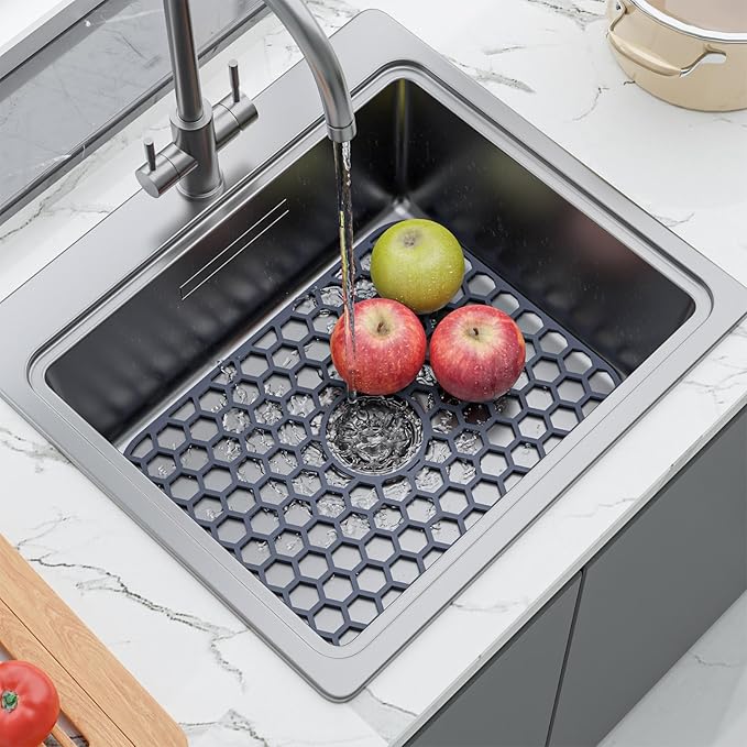 Silicone Sink Protectors for Kitchen Sink with Center Drain - 16.2"x12.5" Kitchen Accessory, Non-Slip Heat Resistant Sink Mat for Bottom of Farmhouse Porcelain Stainless Steel Sink
