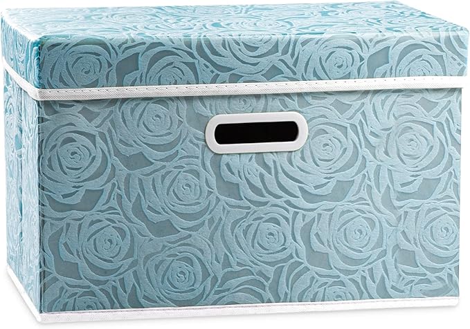 PRANDOM Collapsible Storage Cubes with Lids, Fabric Decorative Storage Bins Boxes Organizer Containers Baskets with Cover Handles for Bedroom Closet Living Room, 14.9x9.8x9.8 Inch, 3 Pack