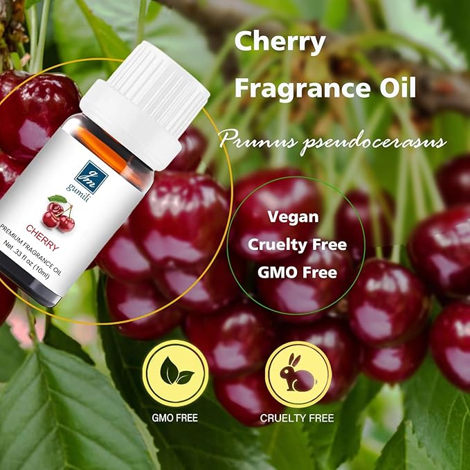Cherry Essential Oil - Pure Organic Scent for Aromatherapy, Diffusers, Spray, Skin & Hair Care, Massage, DIY Candles & Soap, Perfume - Fruity Fragrance, 10mL
