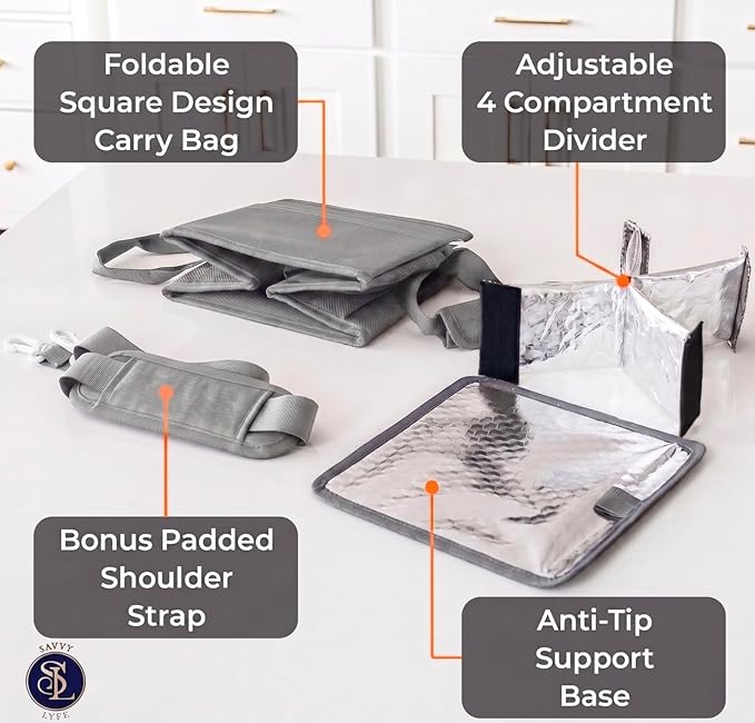 Reusable Drink Carrier with Handle – Tip-Resistant 4 Cup Carrier with Shoulder Strap for Delivery – Insulated, Foldable, Adjustable Dividers – Portable Caddy Tote Bag, Drink Holder for Car