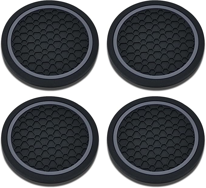 4PCS Car Cup Holder Coasters, 2.75 Inch Non-Slip Insert Cup Holder Pad, Dustproof Automotive Interior Accessories Mat, Universal for Trucks, Vehicles, RVs and More (Black/Gray)