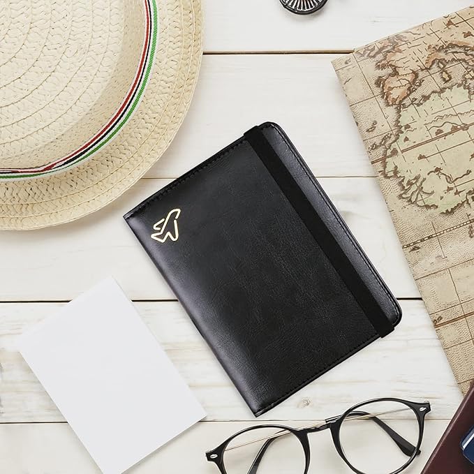 WALNEW Passport Holder for Travel, RFID Passport Cover Wallet for Women Men, PU Leather Passport Book Card Holder Case with Pen, Travelling Essentials for Flying