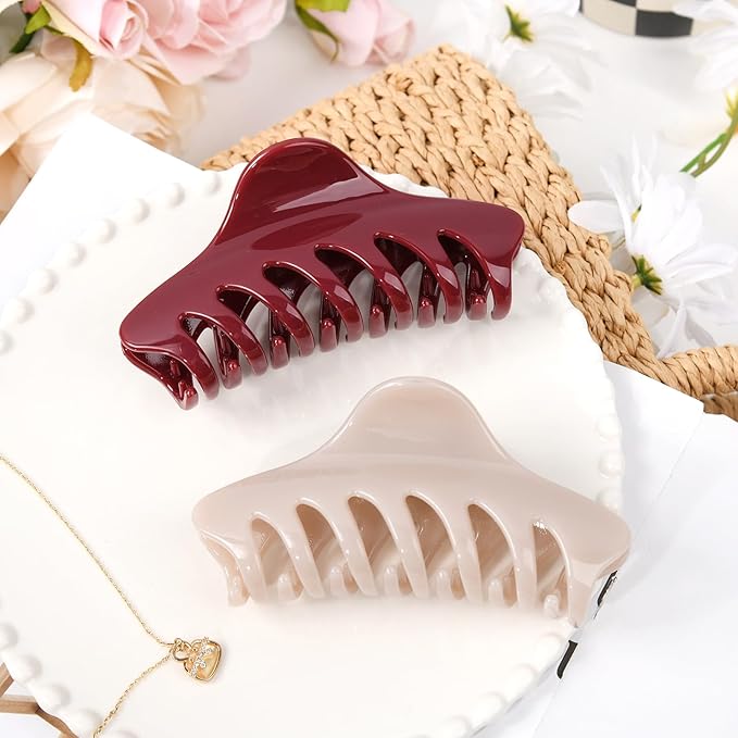 2 Pack Large Hair Claw Clips for Women Strong Hold Matte PVC Hair Clips Big Jaw Clips Non Slip Hair Accessories for Thick Hair Styling