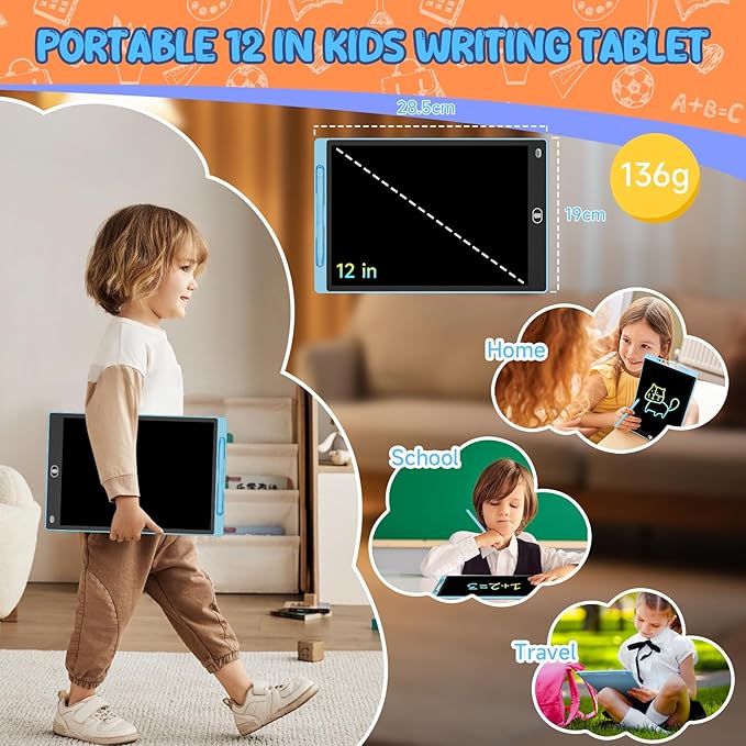 3 Pack 12 Inch LCD Writing Tablet, Colorful Drawing Tablet for Kids, Eye Care Doodle Board with Lock and Erase FUNC, Birthday Gifts Toys for 3-8 Years Old Boys(Blue, Pink, Purple)