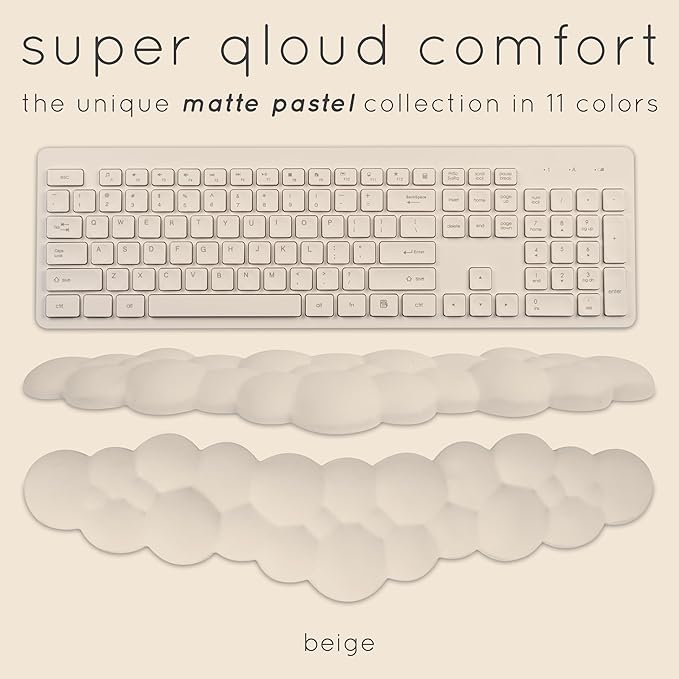 Qloud Cloud Wrist Rest Keyboard Wrist Rest for Computer Keyboard Pad, Cloud Keyboard Wrist Rest, Wrist Pad for Keyboard, Memory Foam, Non-Slip Base, Comes with Mouse Pad - Beige