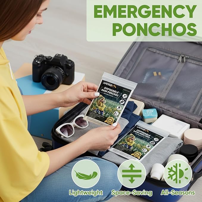 APEXUP Disposable Rain Ponchos for Adults, Emergency Rain Poncho for Camping Hiking Travelling