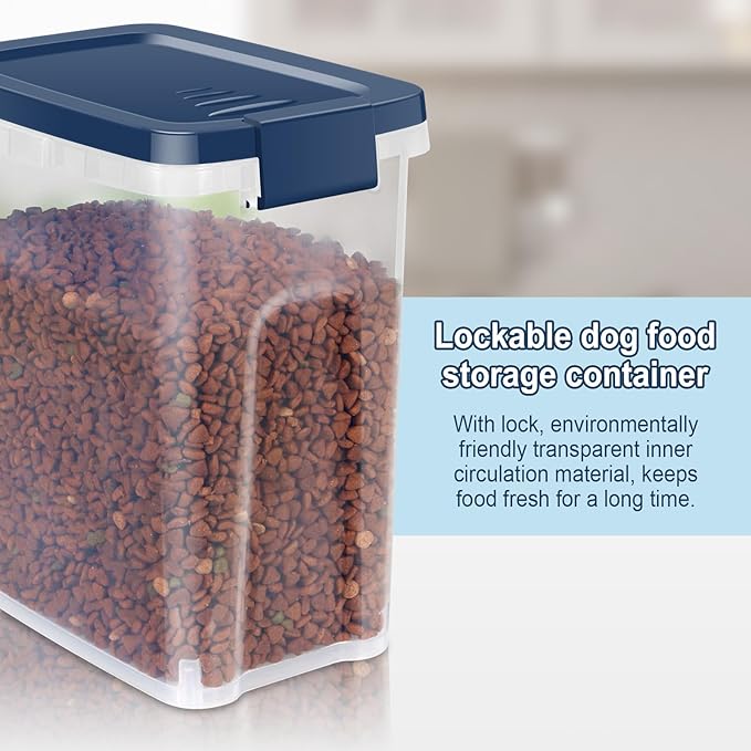 5-7 lbs Dog Cat Storage Container with Airtight Lids, With Locking Lids Plastic Bin PBA-Free for Pet Food, Rice, Oatmeal, Bird Seeds, Flour, Dried Fruits, Easy to Carry and Clean - Cool Blue