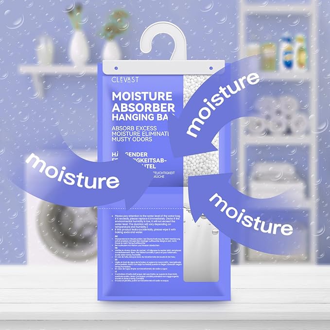 CLEVAST Moisture Absorbers Packets - 15.2 OZ, 6 Pack Large Dehumidifier Bags for Closet, Hanging Humidity Absorber in Wardrobes, Bedrooms, Bathrooms - Unscented