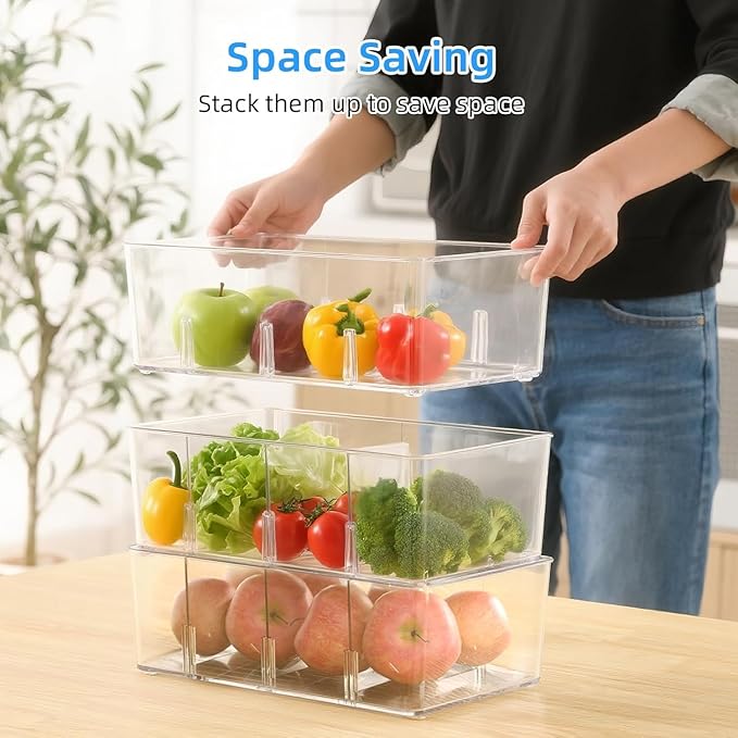 8 Pack Pantry Organizers,Clear Plastic Organizer Bins for Kitchen,Fridge,Drawer Organization and Storage,4 compartment Snack Containers for Spice Packets,Tea bag