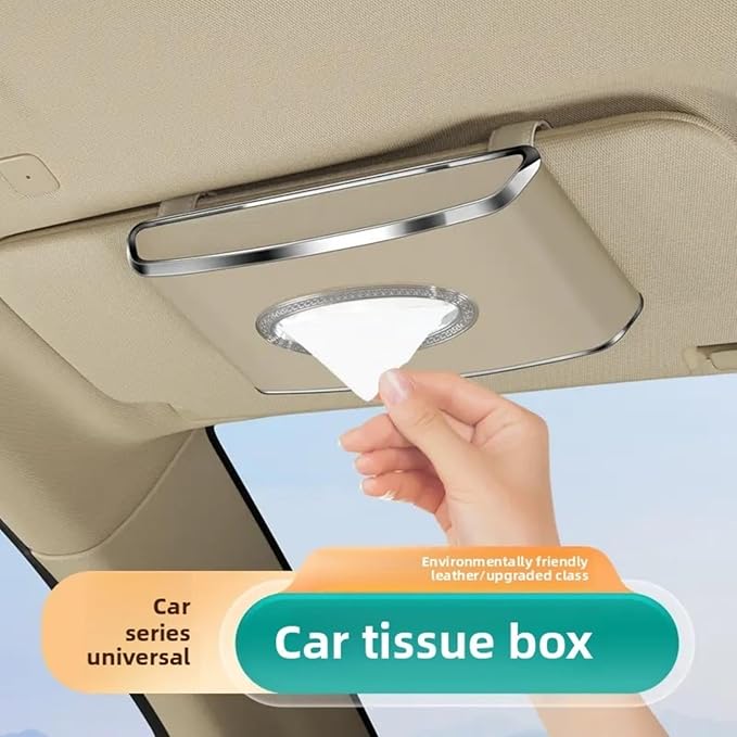 Leather car Tissue Holder for car Interior, Multi-Function car Visor Tissue Holder, Armrest & Back Seat Tissue Box for car, car Kleenex Holder (Beige Flat)
