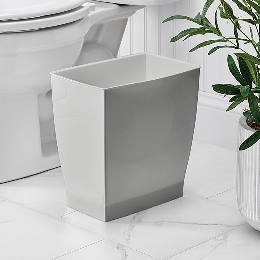 iDesign Small Plastic Bathroom Trash Can, Slim Rectangle Garbage Bin for Bedroom, Office, Dorm, 2-Pack, Gray