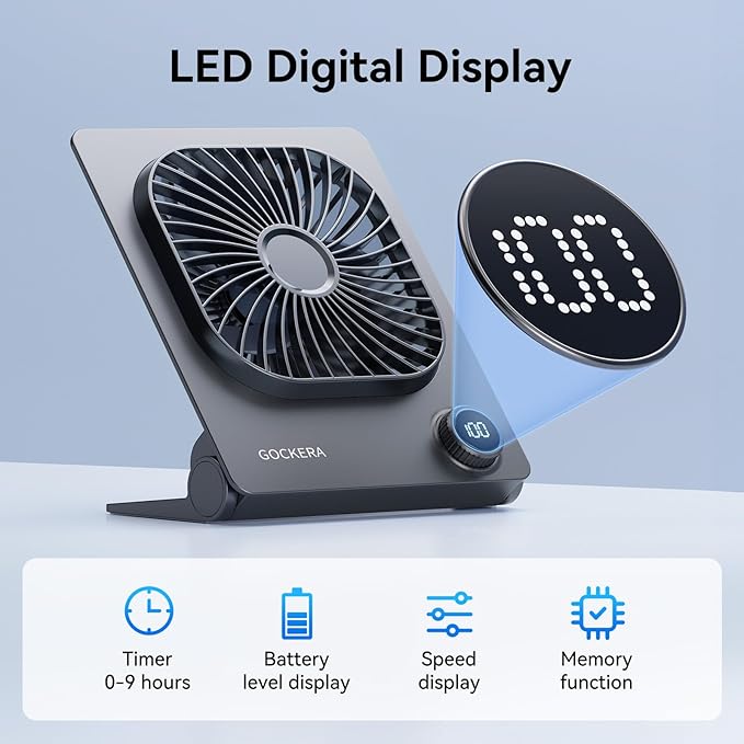 Desk Fan, 6.61''Ultra-thin 5000mAh Battery Powered Fan with Powerful Wind,100 Speeds Adjustable&Digital Display,Timer,Ultra-quiet Small Portable Fan for Bedroom,Office,Travel,Summer Essentials