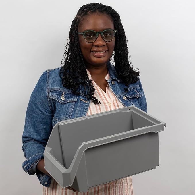ReadySpace Plastic Containers for Organizing and Storage Bins for Closet, Kitchen, Office, Garage or Pantry Organization, Stackable Bins, Large (14.8" x 8" x 7"), 6-Pack, Clear
