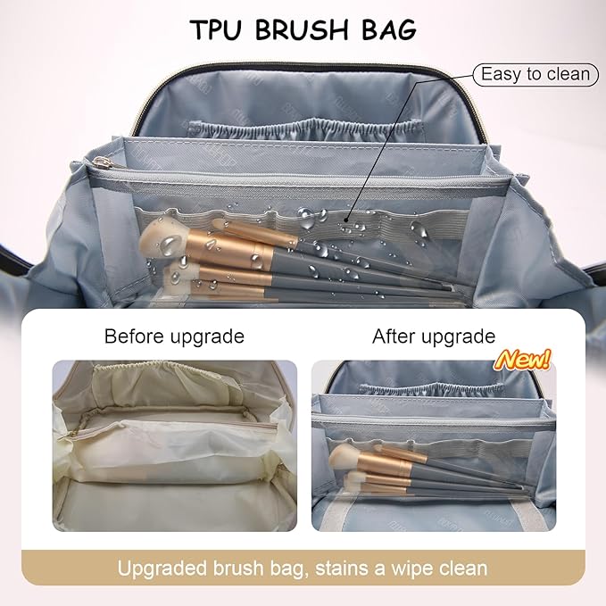BOYATU Travel Makeup Bag for Women: Cosmetic Organizer Bag with Compartments - Leather Makeup Bags Set of 3 (G-2-White)