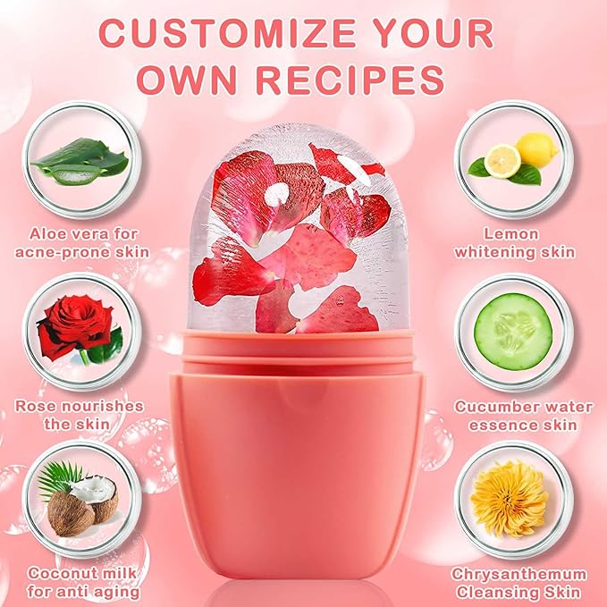 XHJRI Ice Face Roller Massager, Ice Cube Roller for Face, Eyes and Neck, Naturally Conditioning and Skin Care, De-Puff Eye Bags, Reduce Migraine Pain, Reusable Massage Silicone Ice Mold (New Pink)