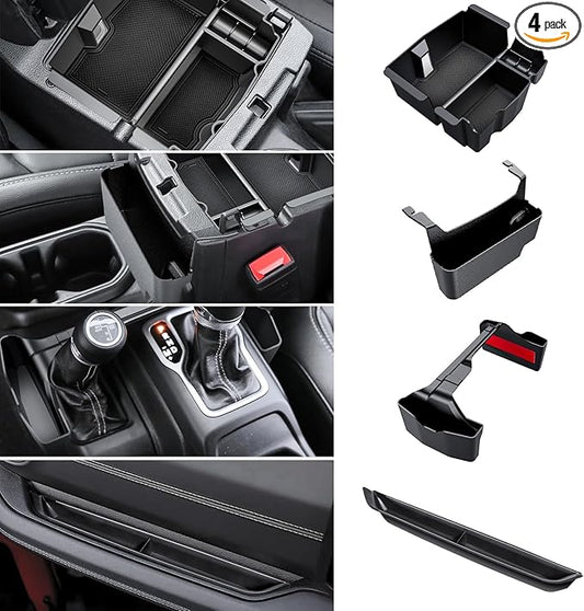 Eamplest 4PCS Center Console Organizer for 2024 2025 2026 Jeep Wrangler JL JLU 4XE and Gladiator JT Accessories Gear Shift Side Tray Organizer,Hanging Armrest Storage Box