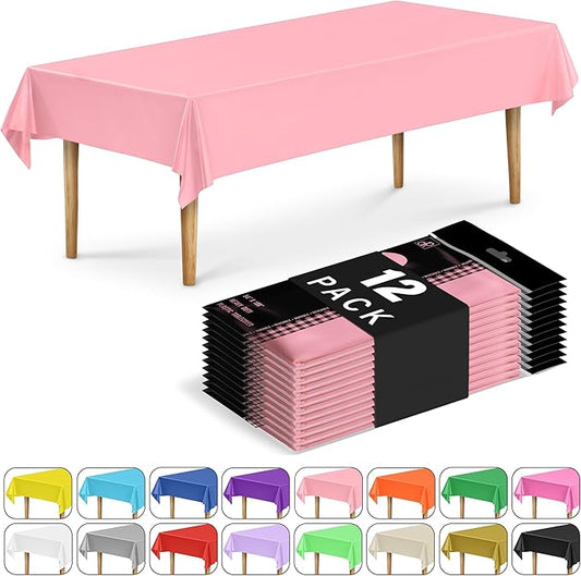 DecorRack 12 Rectangular Tablecloths BPA-Free Plastic, 54 x 108 inch, Dining Table Cloth, Rectangle Table Cover for Parties, Picnic, Camping and Outdoor, Disposable or Reusable, Light Pink (12 Pack)