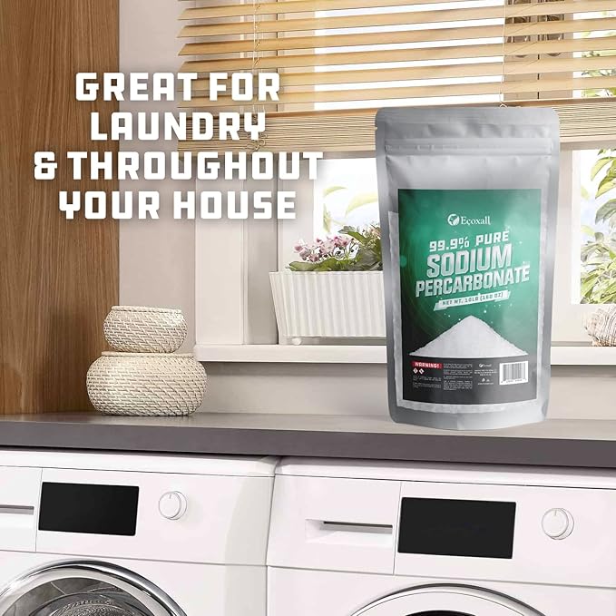 Ecoxall Sodium Percarbonate, 99.9% Pure Oxygen Bleach Powder, Laundry Stain Remover, Whitener, and Detergent Booster, Dishwasher Cleaner and Deodorizer, 10 lbs (160 oz), Pack of 1