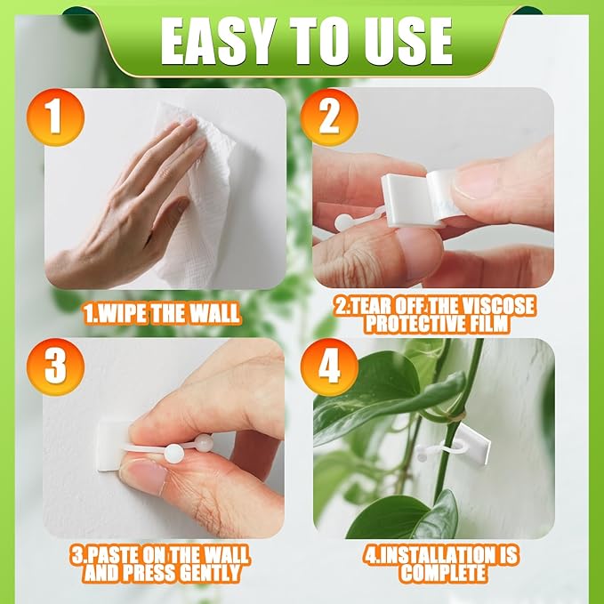 Plant Climbing Wall Fixture Clips, 100Pcs Plant Fixer Self-Adhesive Hooks for Invisible Wall Vines Plant Fixation Plant Vine Traction Garden Vegetable Plant Binding (B-100 Pcs)
