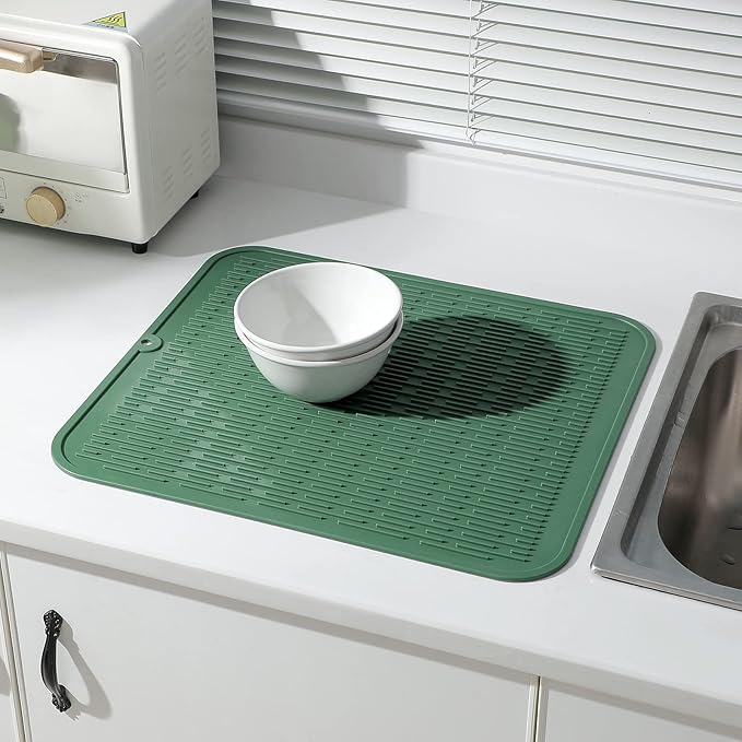 MicoYang Silicone Dish Drying Mat for Multiple Usage,Easy clean,Eco-friendly,Heat-resistant Silicone Mat for Kitchen Counter or Sink,Refrigerator or Drawer Liner Green 2XL 24 inches x 18 inches