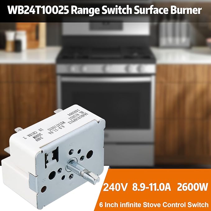 WB24T10025 Surface Burner Range Infinite Control Switch 8 Inch, Replace for AP2024072, 769692, AH236750, EA236750, PS236750,164d1816p012, Compatible with GE, for Kenmore, for Hotpoint Certain Stoves