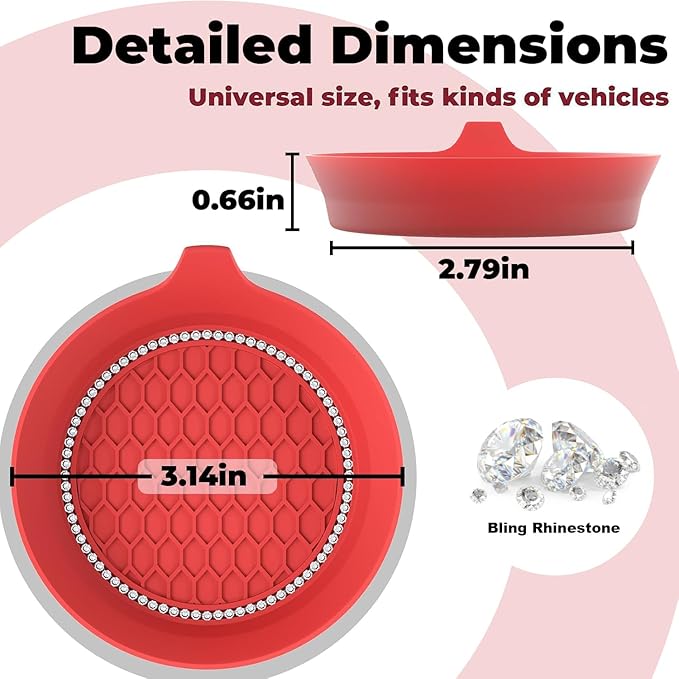 2 PCS Car Cup Coasters, Universal Cup Holder Coaster for Car Accessories, Bling CupHolders Insert for Women Non-Slip Silicone Car Cup Holder Coasters
