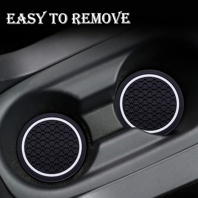 2-Piece Anti-Slip Car Cup Coaster Set – 2.75 Inch Auto Insert Drink Mats, Perfect for Coffee & Beverages – Stylish Interior Decor for Women & Girls (Black & White)