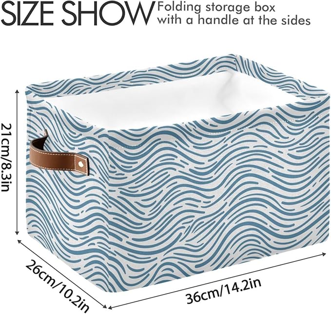 Aslsiy Storage Basket Ocean Wave Doodle Nursery Bins Baby Box Canvas Clothes Shelf Basket Laundry Hamper Gift Basket for Home Closet 1 Pcs