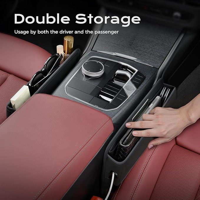 Coverado Universal Car Seat Gap Filler Organizer, Premium Suede Leather Car Seat Side Gap Filler, Seat Gap Storage Box for SUV Truck, Car Interior Accessories, Black-1pc