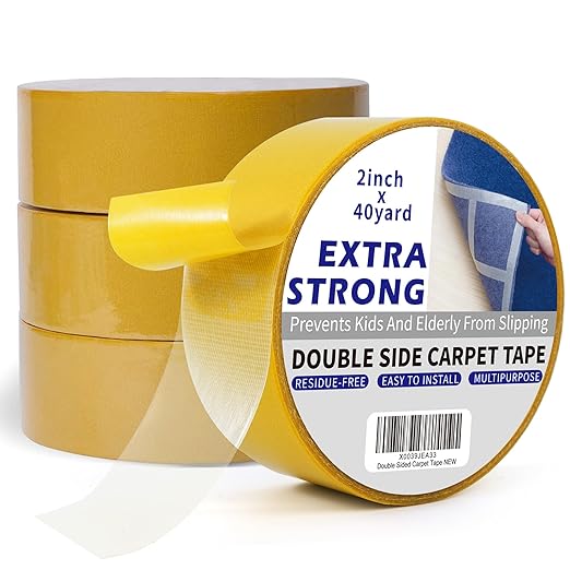 TAPEBEAR Heavy-Duty Double Side Carpet Tape, Carpet Tape for Rug, Wood, Floor, Residue-Free Rug Tape, Multipurpose Gripper Non Slip Tape, 2inch X 40yard, 4 Rolls
