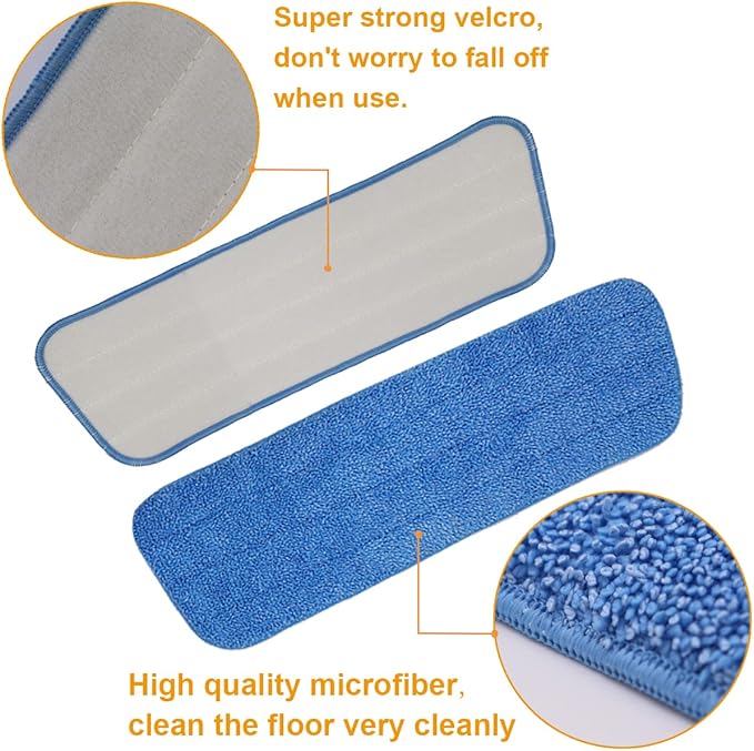10 Pack Spray Mop Replacement Pads for Wet/Dry Mops, Reusable Flat Mop Heads Microfiber Mop Pads Compatible with Bona Floor Care System, Blue